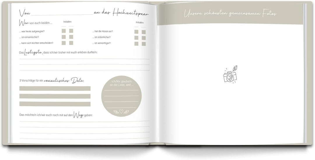 LEAF & GOLD® Gästebuch Hochzeit I Edles Hochzeitsgästebuch mit Fragen I Gästebuch zum Ausfüllen mit