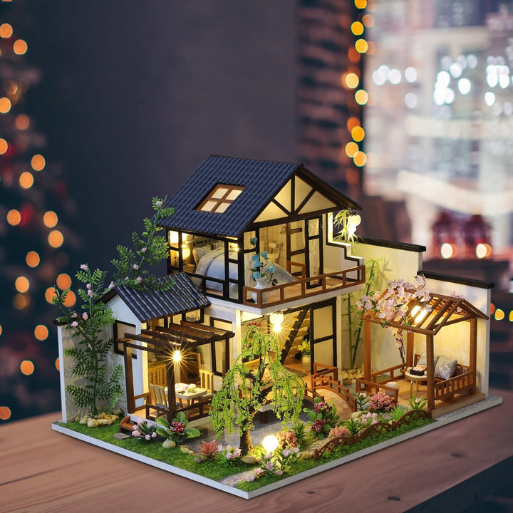 Cuteefun DIY Miniatur Puppenhaus Kit zum BAU Miniatur Haus mit Musik Möbeln und Werkzeugen Selber Ba