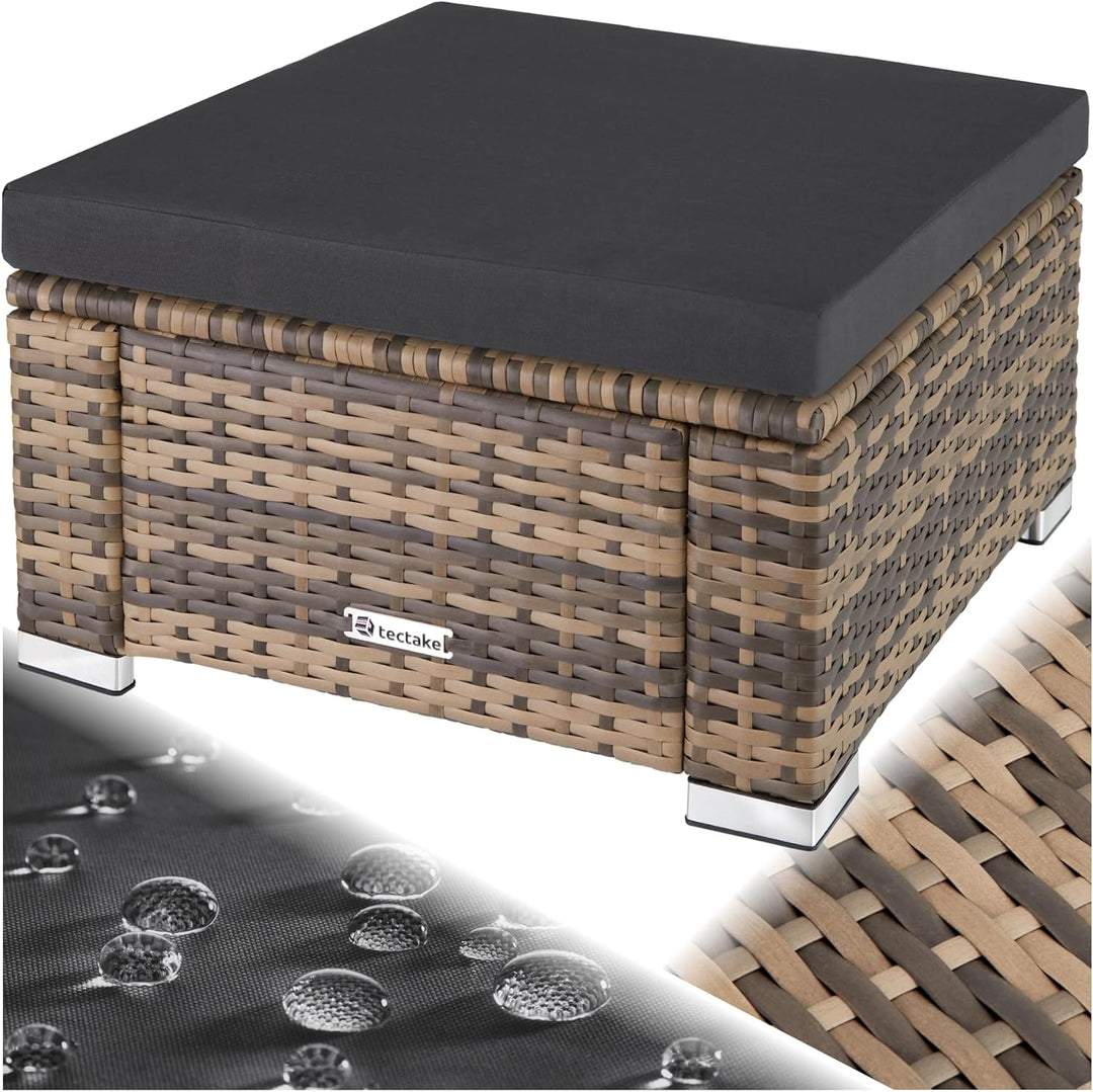 tectake® witterungsbeständiger Outdoor Rattan Hocker mit abnehmbarem Kissen, Lounge Hocker, Balkon M