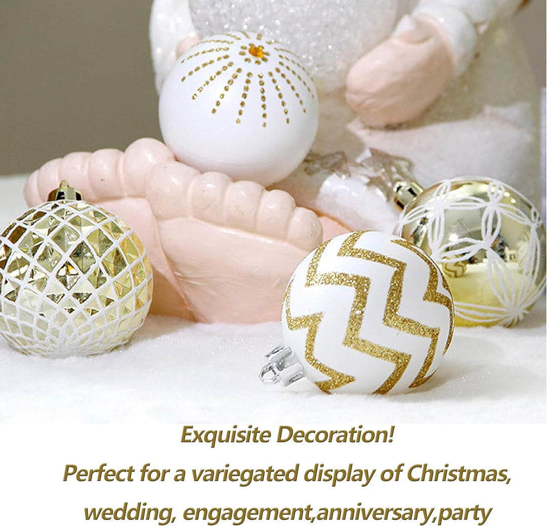 Geek-M Weihnachtskugeln Ornamente, 60 mm, gold- und weiss, lackiert, bruchsicher, festlich, Hochzeit