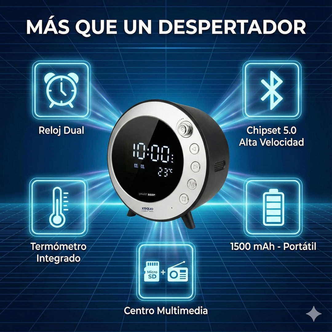 XSQUO Useful Tech Radiowecker mit Batterie und Bluetooth, Dual-Wecker mit FM-Radio, Musik-Player, un