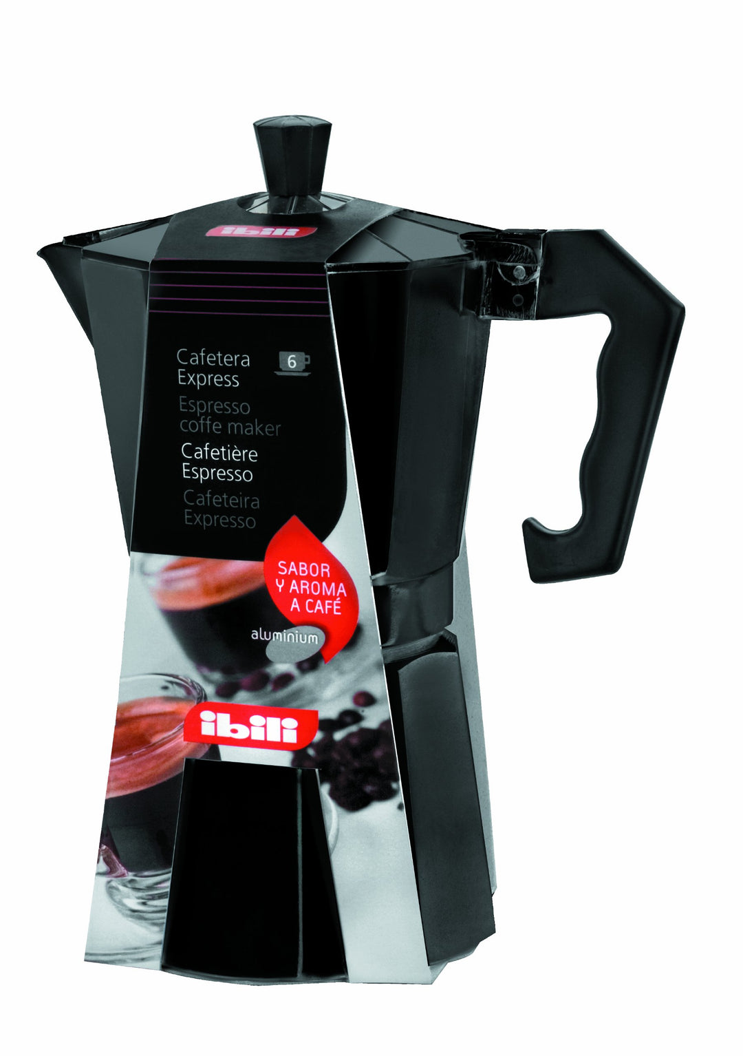 IBILI - Express-Kaffeekocher Bahia Negra, 9 Tassen, 450 ml, Aluminium Schwarz 9 Tassen, Schwarz 9 Ta