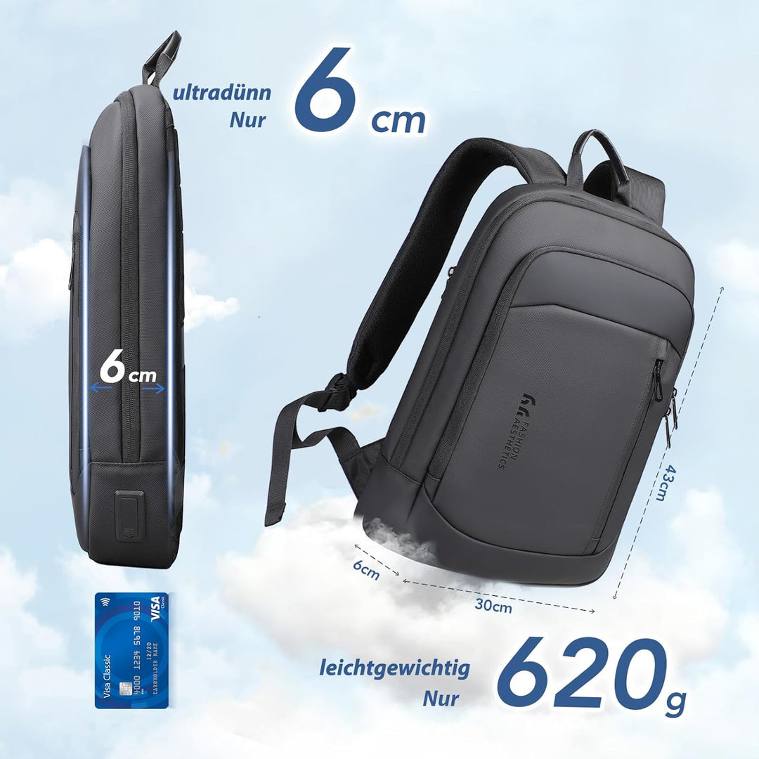 Business Rucksack Herren 15,6 Zoll, Laptop Rucksack mit USB Ladeanschluss & Laptopfach, Wasserdicht,