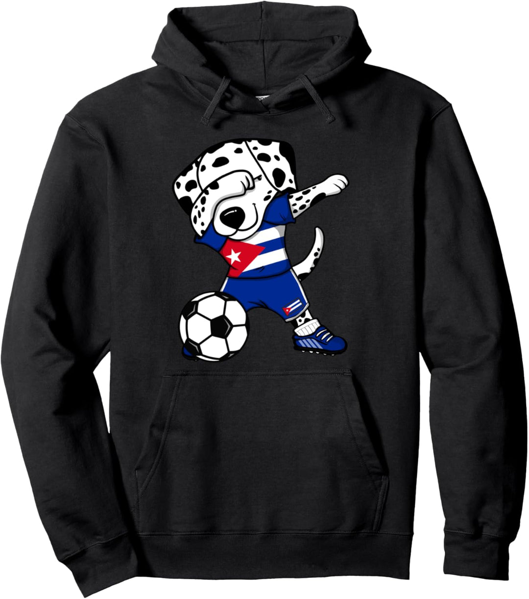 Dabbing Dalmatiner Hund Kuba Fussball Kubanische Flagge Sport Pullover Hoodie