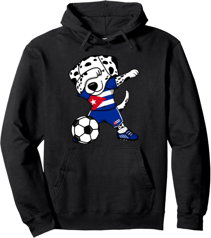 Dabbing Dalmatiner Hund Kuba Fussball Kubanische Flagge Sport Pullover Hoodie
