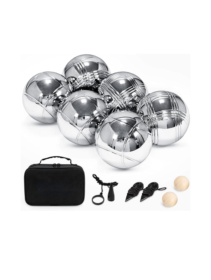 6-teilig Boules-Set,Boccia Kugeln Stahlkugeln, Zielkugel inkl. Abstandsmesser, in wiederverschliessb