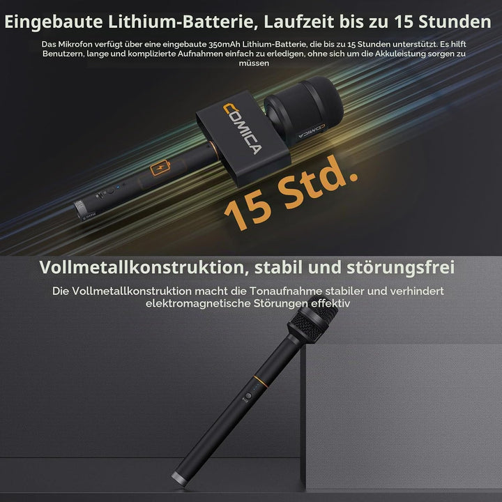 COMICA Revo S Kabelloses Hand-Interviewmikrofon, Reportermikrofon mit USB-C-Empfänger, kompatibel mi