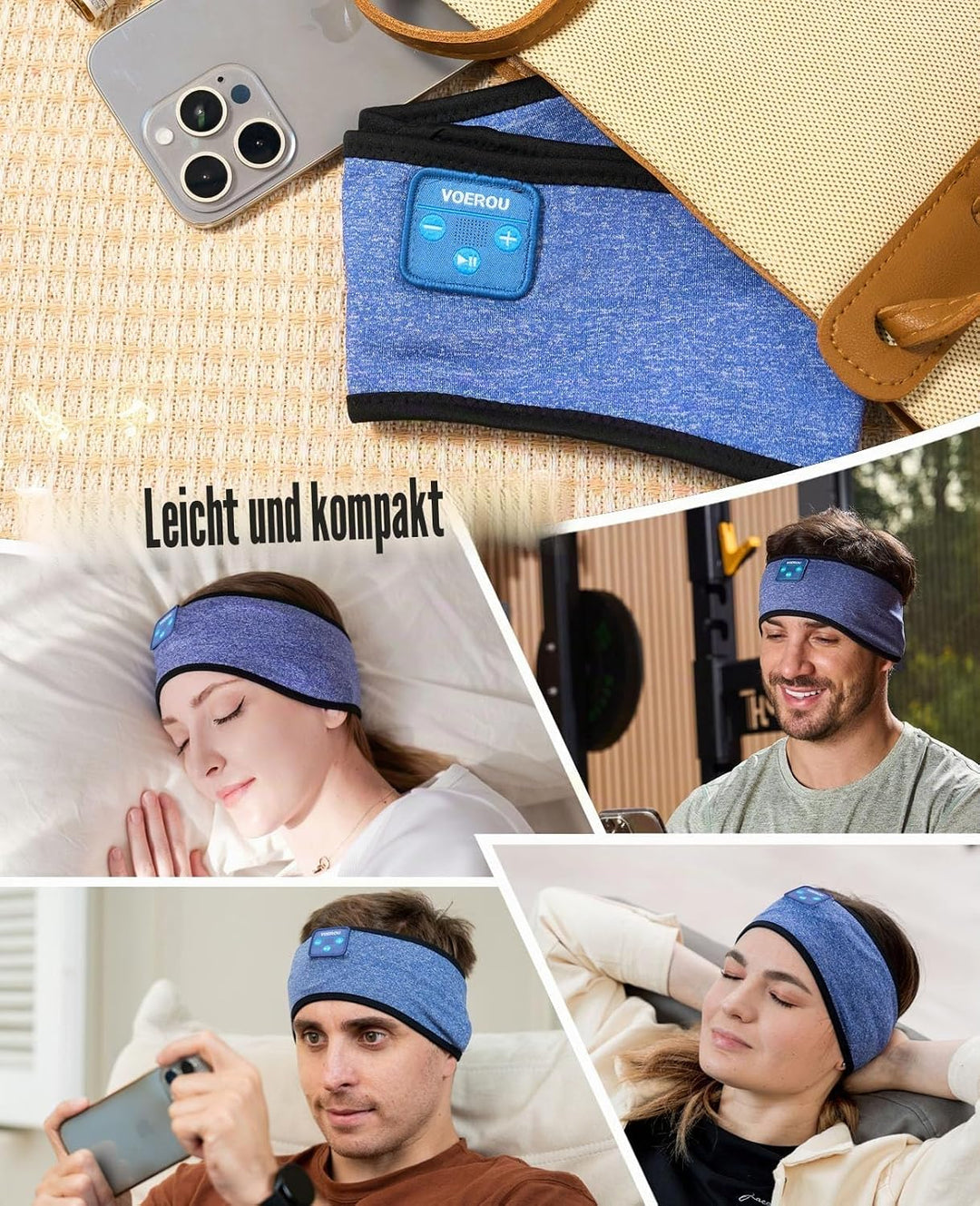 Voerou Bluetooth Schlafkopfhörer, Blue