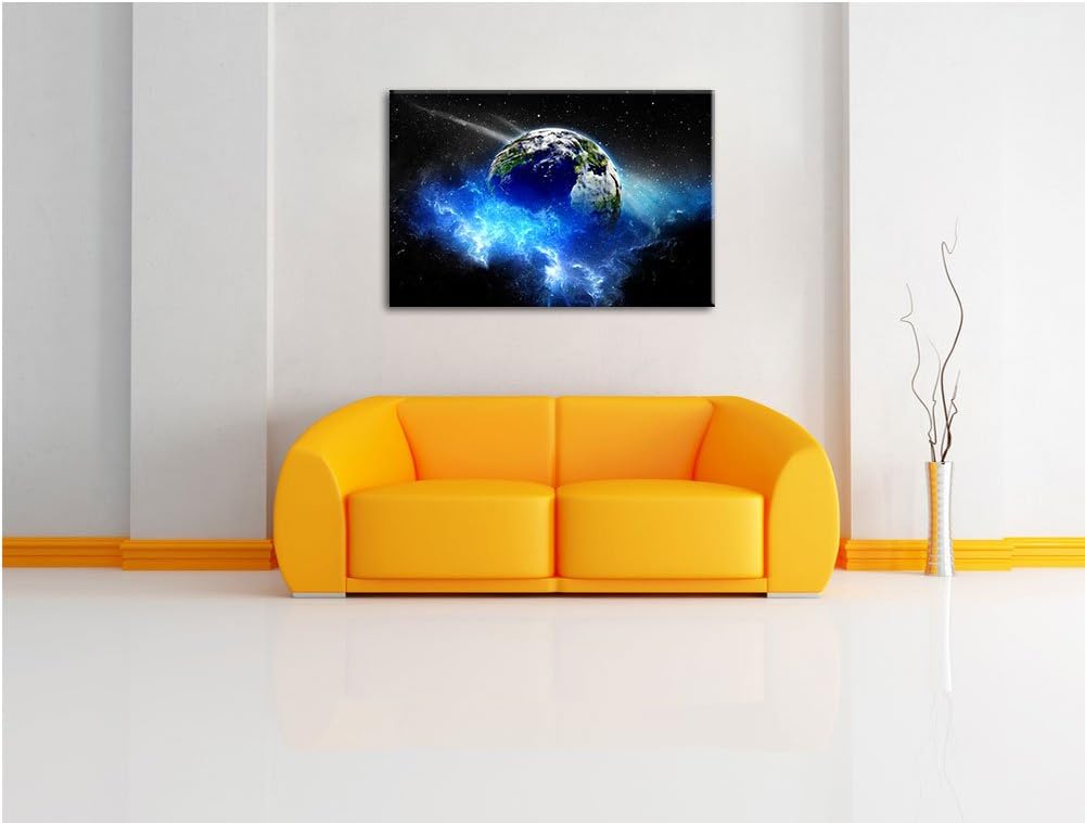Erde im Kosmos Nebel schwarz/weiss Format: 100x70 auf Leinwand, XXL riesige Bilder fertig gerahmt mi