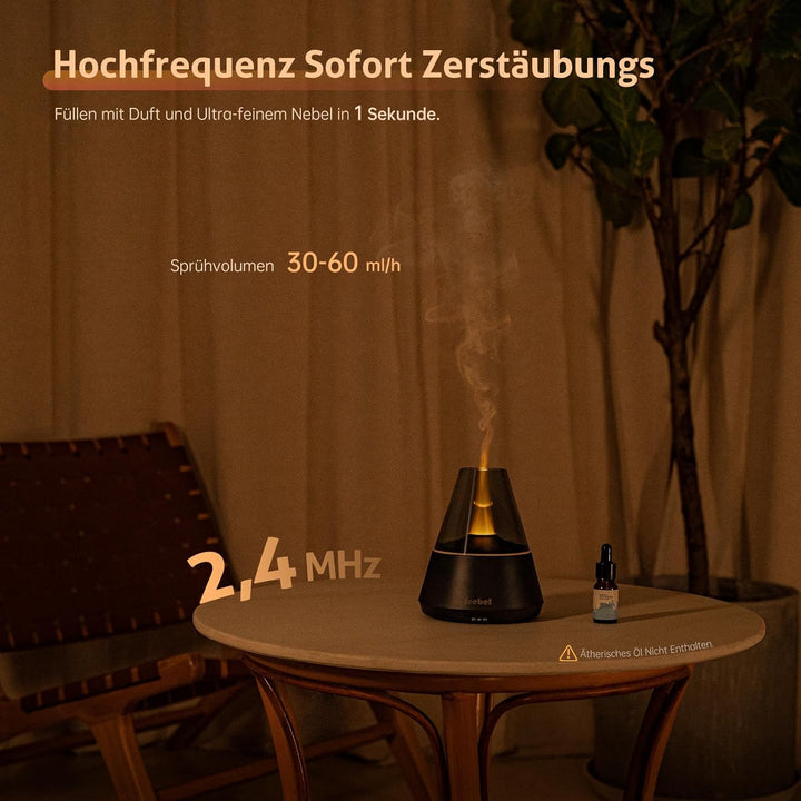 Aroma Diffuser für Ätherische Öle - 300ml Moderner Diffusor mit Farbigen LED Flamme Variation, USB-C