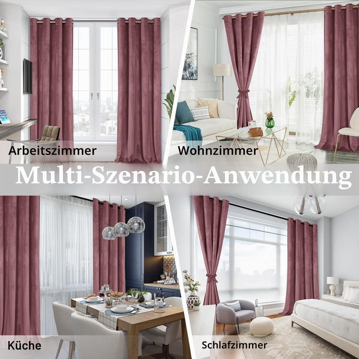 JIUZHEN Verdunklungsvorhang aus Samt,2er Set weiche blickdichte Gardinen mit Ösen für Schlafzimmer,1