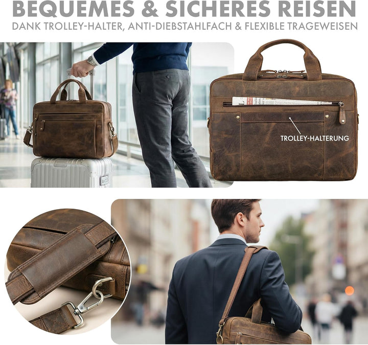 ROYALZ 'Boston' Umhängetasche Herren Leder gross 15,6 Zoll Laptoptasche Messenger Bag Männer Lederta