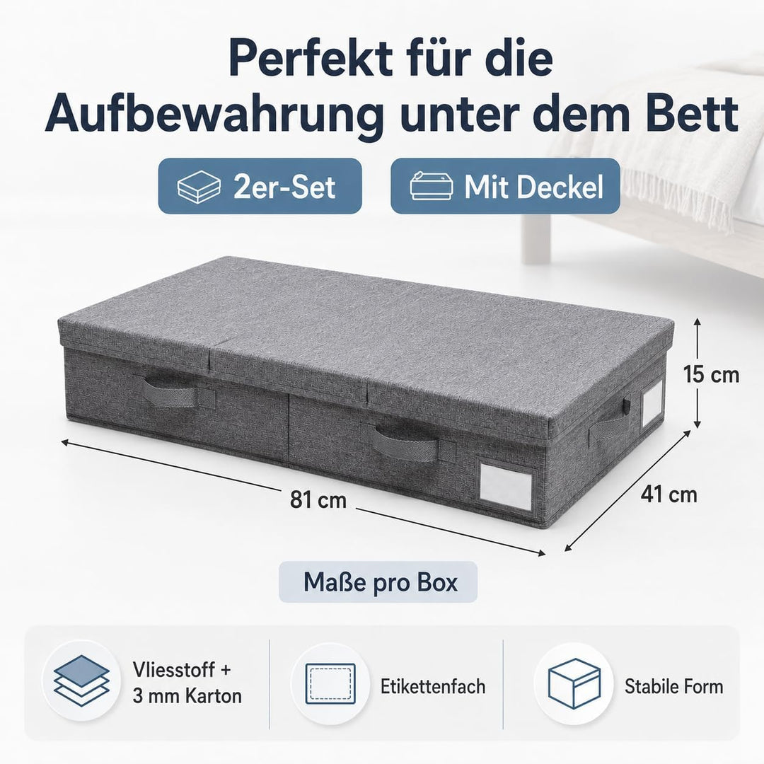 Unterbettkommode mit Deckel – Faltbare Unterbett Aufbewahrungsbox 15 cm Höhe, Kleideraufbewahrung &