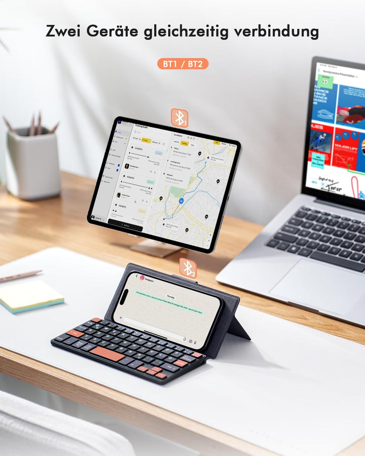 Doohoeek Dual Bluetooth Tastatur für Handy, Mini Tragbare Funktastatur für iPhone, iPad mini, Samsun