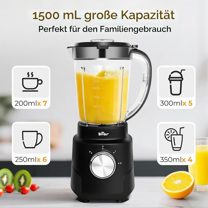 Bear Mixer Smoothie Maker 700W, Hochleistungsmixer mit 1500ml Mixbecher, 2 Geschwindigkeiten &amp; Pulse