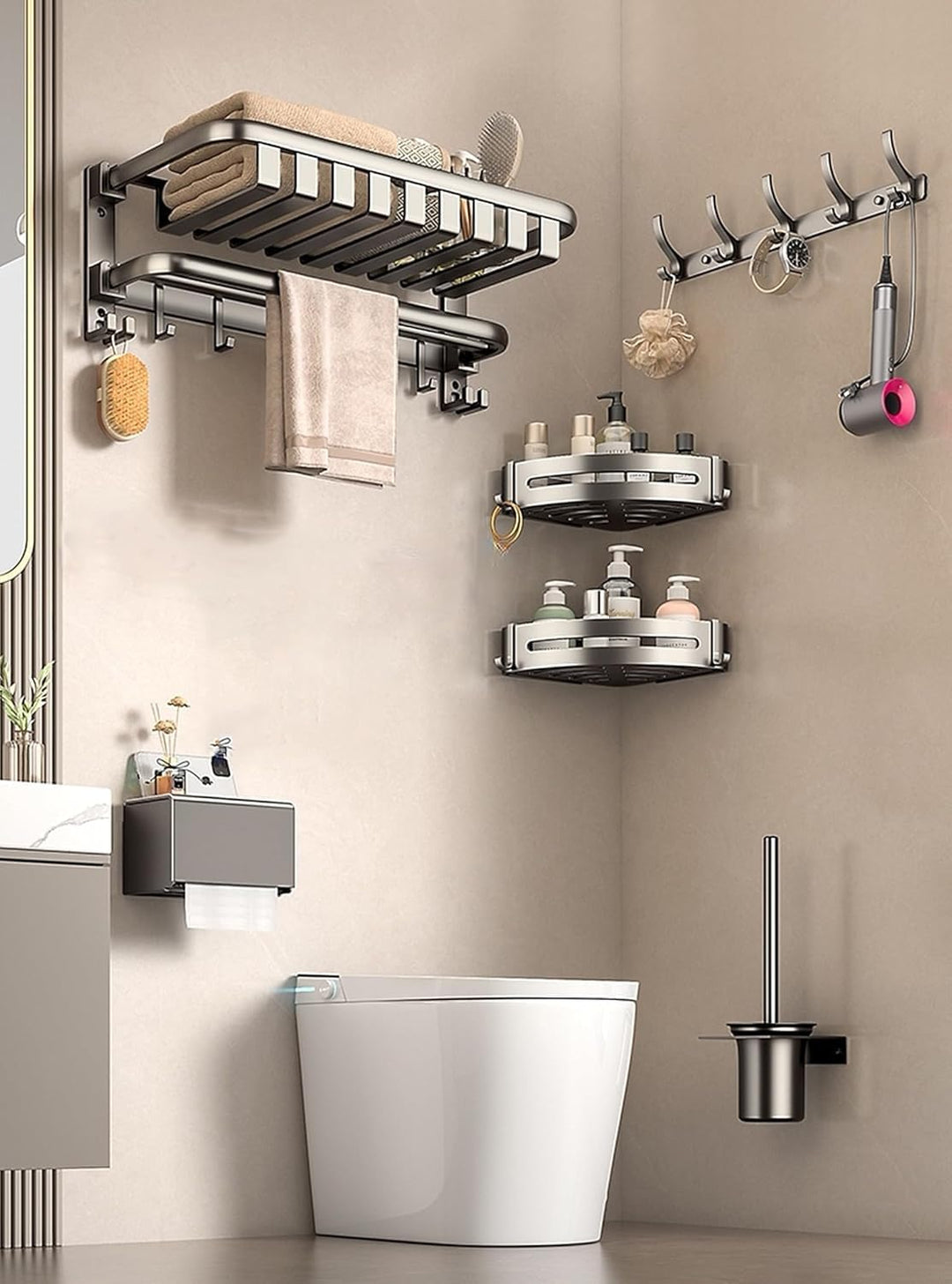 FOLAI 30cm 2 Stück Eckmodell Duschablage ohne Bohren ，rostfreie Badezimmer Organizer, schnell trockn
