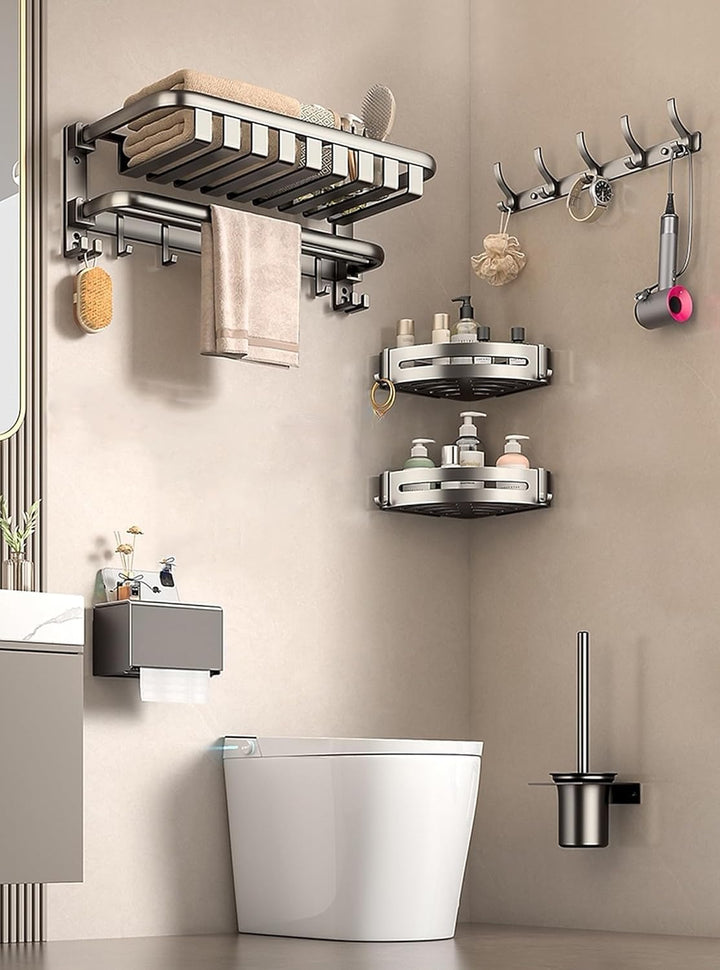 FOLAI 30cm 2 Stück Eckmodell Duschablage ohne Bohren ，rostfreie Badezimmer Organizer, schnell trockn