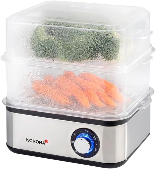 Korona 25303 Edelstahl Mini Dampfgarer und Eierkocher | Kleiner Dämpfer für Gemüse | Profi Kocher fü