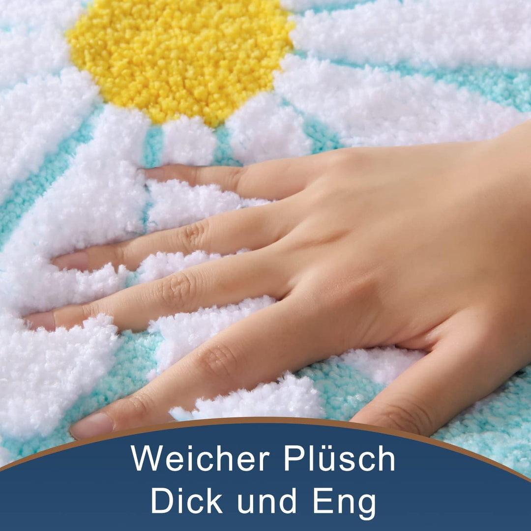 QJHOMO Grün Badezimmerteppich Niedliche Gänseblümchen Badematte rutschfest Waschbar Badteppich Weiss