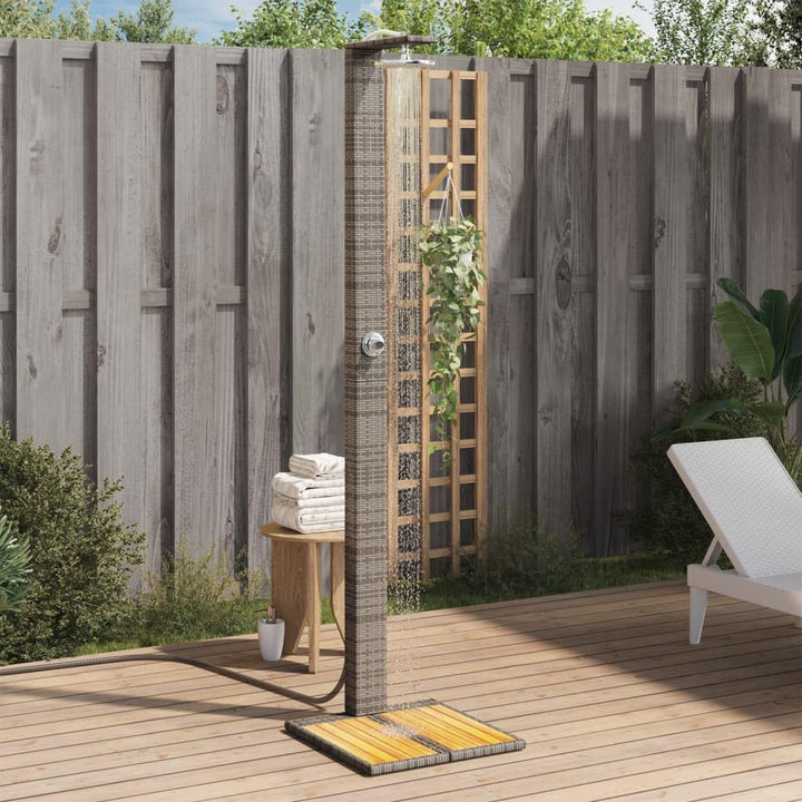 Gartendusche mit Lattenboden Drehbarer Duschstrahl Grau 50x55x224 cm Poly Rattan und Akazienholz Gra