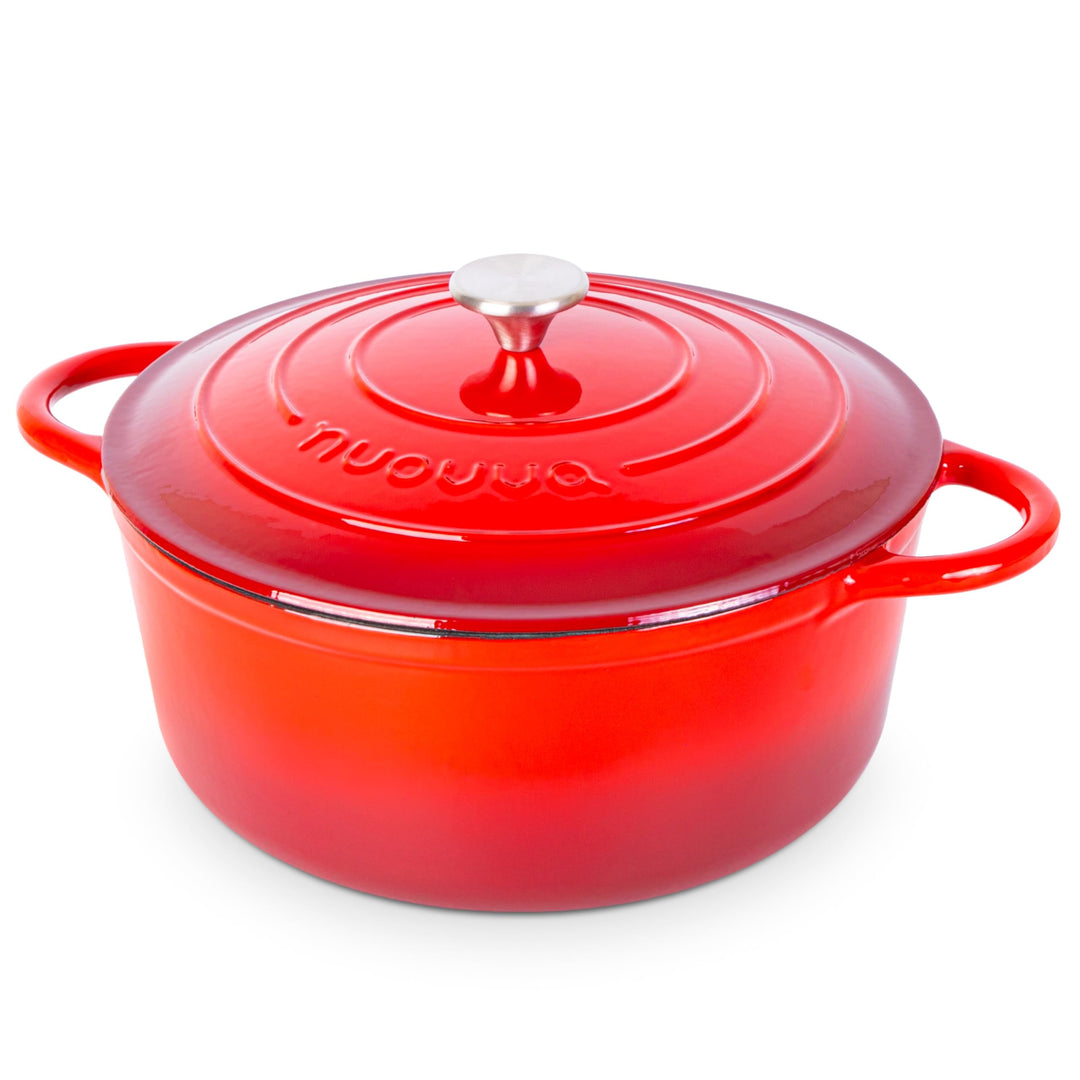 Gusseisen Dutch Oven mit Deckel – Emaille-Topf mit Antihaft, Ofenfest bis 260°C – Rot, 6.9 Liter, 30