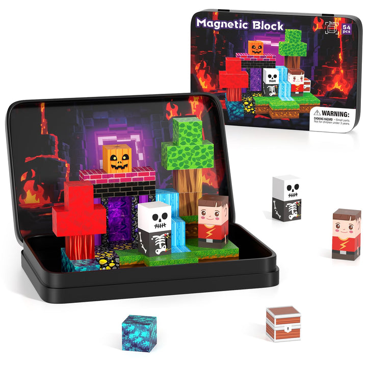 Magnetische Bausteine, Mini Magnet Bausteine mit Tragbaren Box 54 PCS, Travel Set für Kinder Jungen