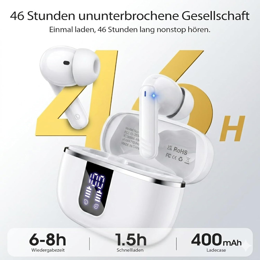 W70 Pro Bluetooth Kopfhörer In-Ear, Bluetooth 5.4 Wireless Earbuds mit HiFi-Sound, Sport Ohrhörer mi