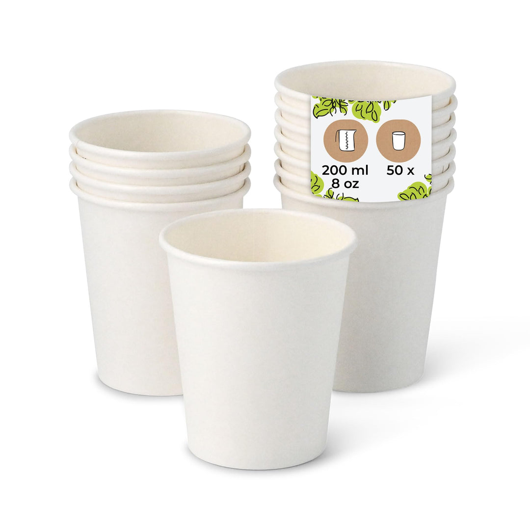 BIOZOYG 50 Stück Kaffeebecher Pappbecher 200ml / 8 oz Ø 80 mm weiss - Einwegbecher plastikfrei - Bec
