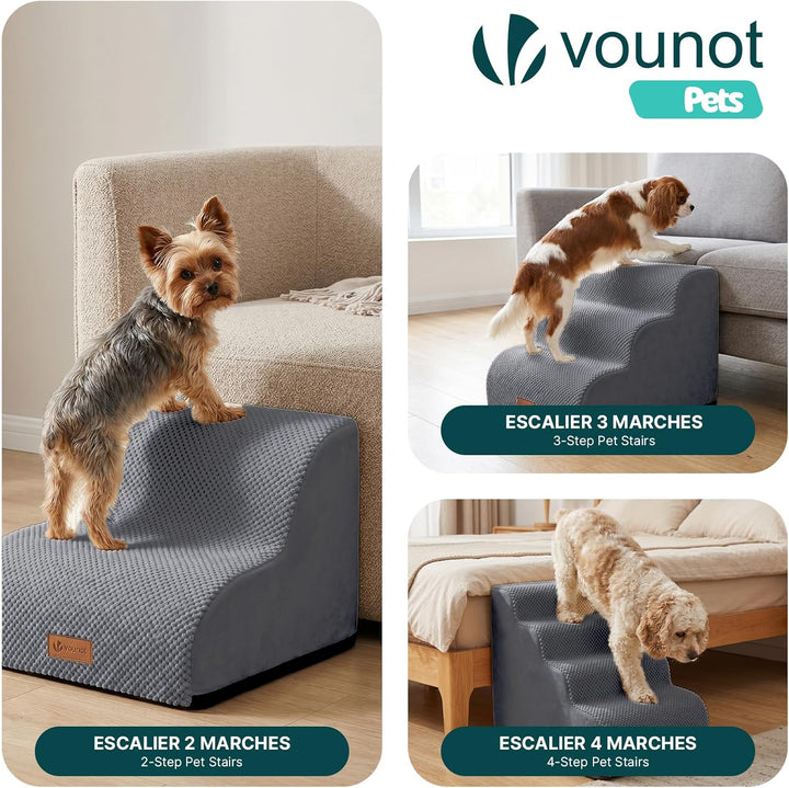 VOUNOT® Hundetreppe 4 Stufen für kleine Hunde &amp; Katzen, Haustiertreppe aus hochdichtem Schwamm, ruts