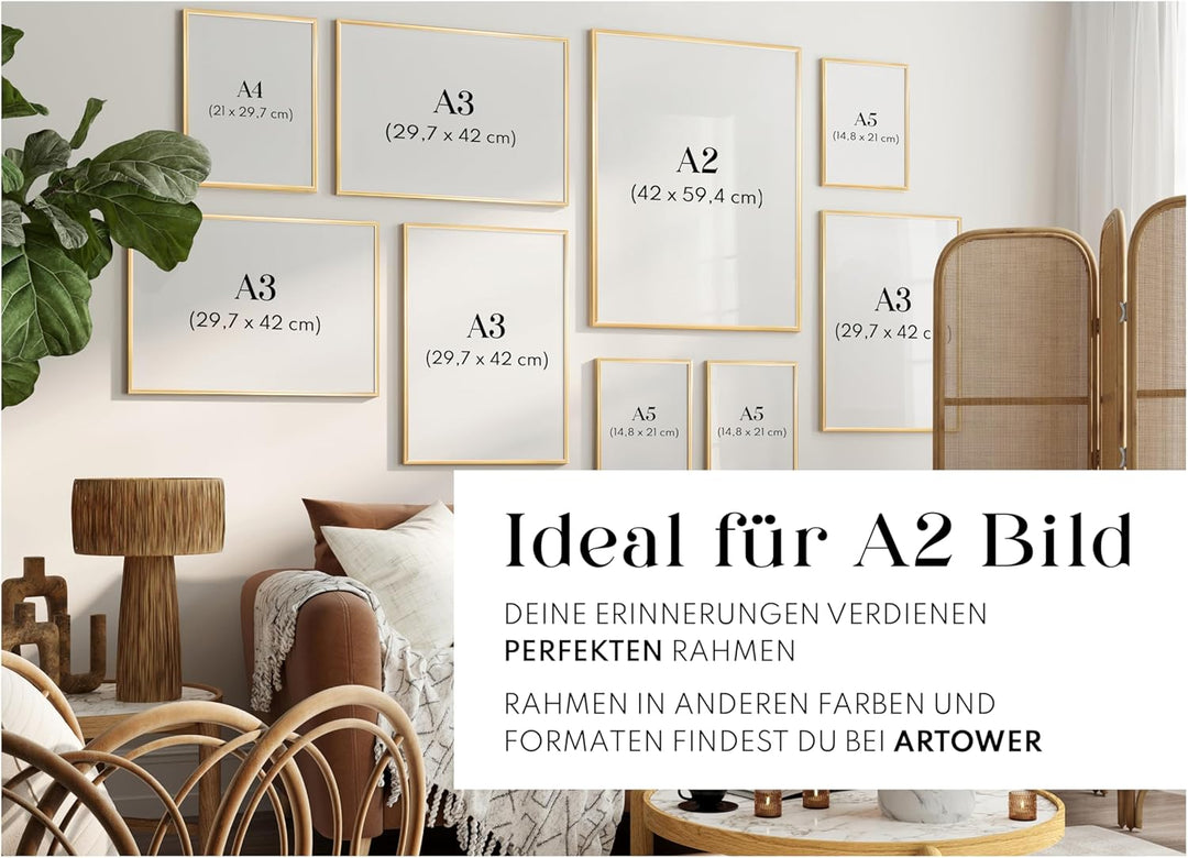 Artower® Bilderrahmen Gold Metall Dünner Rahmen für DIN A2 42 x 59,4 cm | Posterrahmen Gross Collage