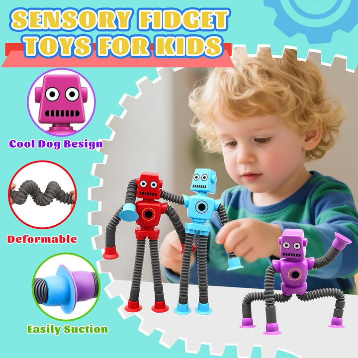 14PCS Transformable Fidget Spinner Roboter - Saugtasche Pop Tube Sensorische Spielzeug, Korb Strümpf