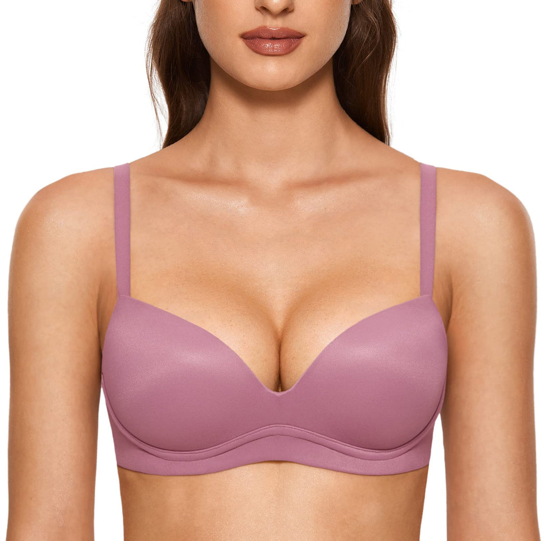 DOBREVA BH Damen ohne Bügel Push Up BHS Soft T Shirt Gepolstert Bustier Nahtlose Sleep 75E Rauchrose