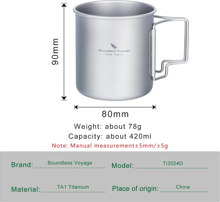 iBasingo Titan Becher Camping Topf Outdoor Kaffee Tee Tasse mit Deckel & Faltbarem Griff 200ml/300ml