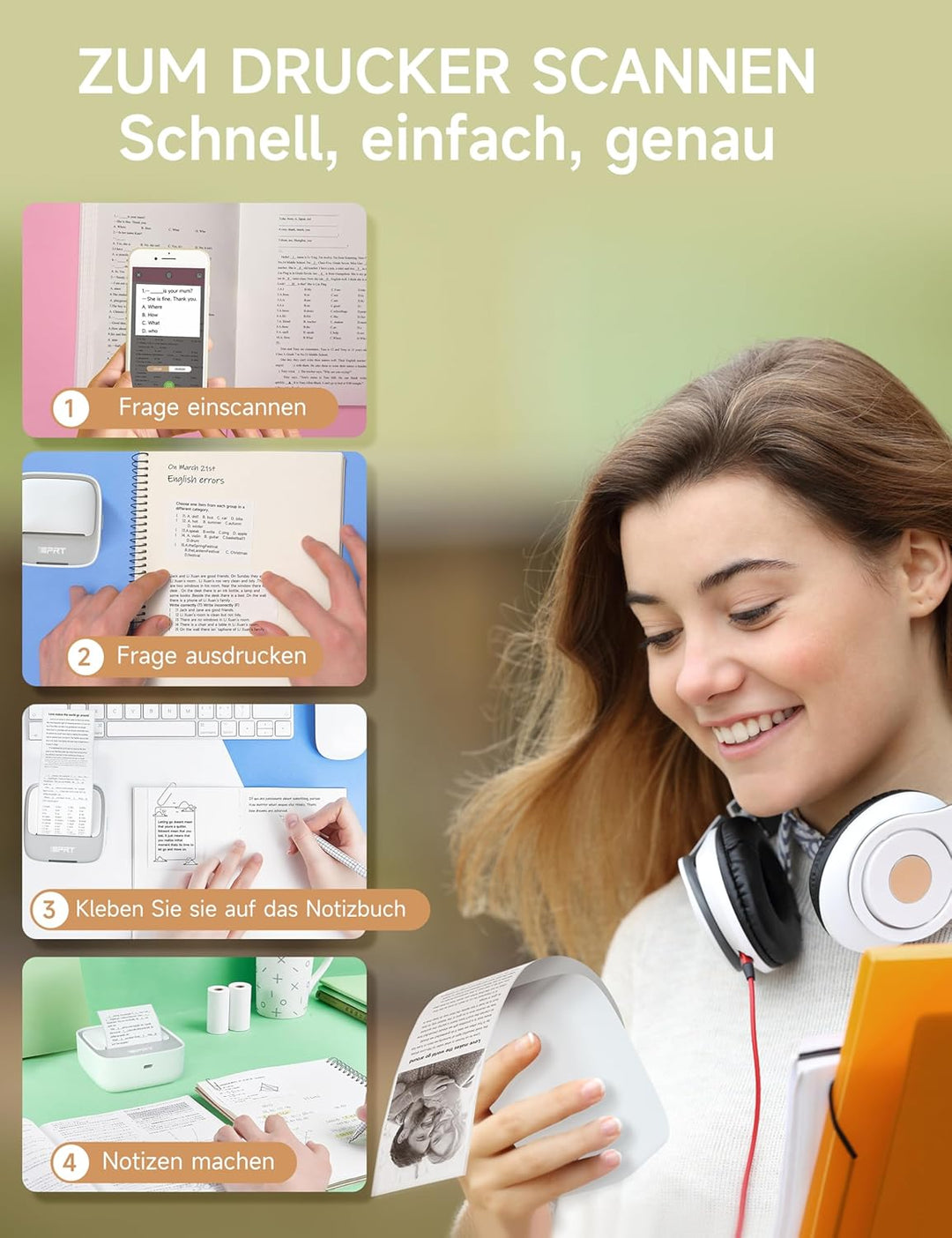 iDPRT Mini tragbarer Aufkleberdrucker, Thermodrucker für Studiennotizen, Bilder, DIY, Etiketten, mit