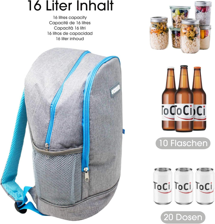 ToCi Kühlrucksack 16 Liter – Isolierter Thermorucksack für Picknick, Camping & Outdoor - Kühltasche