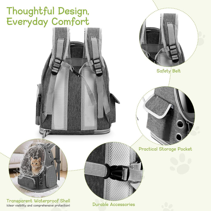 Katzenrucksack Bubble Transparent, Haustier Rucksack mit Netzfenster - Tragbarer & Faltbarer Hundetr