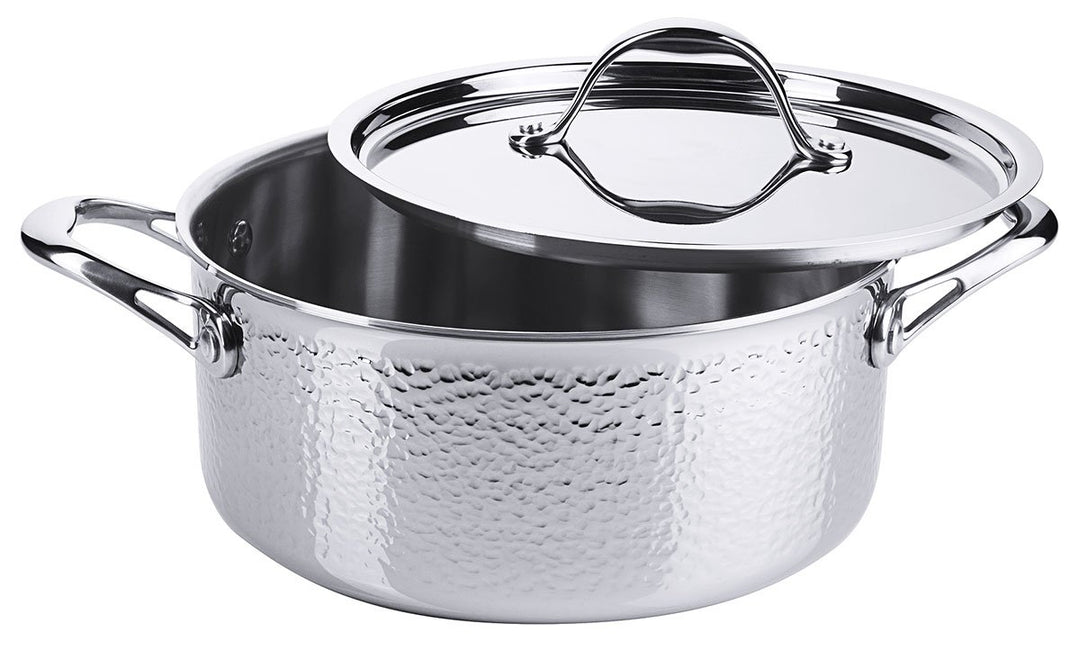Contacto Bratentopf Kochtopf Suppentopf 24 cm mit Deckel in Hammerschlagoptik aus Edelstahl induktio