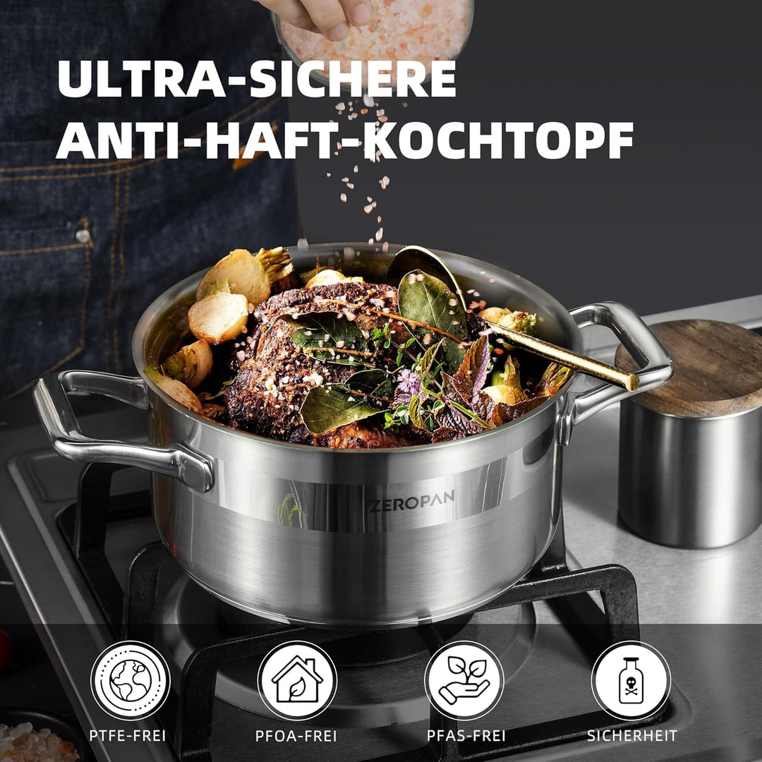 Kochtopf mit Deckel Hybrid 20cm/2.7L, Kasserolle Induktion Suppentopf, Kühl bleibender Griff, Spülma