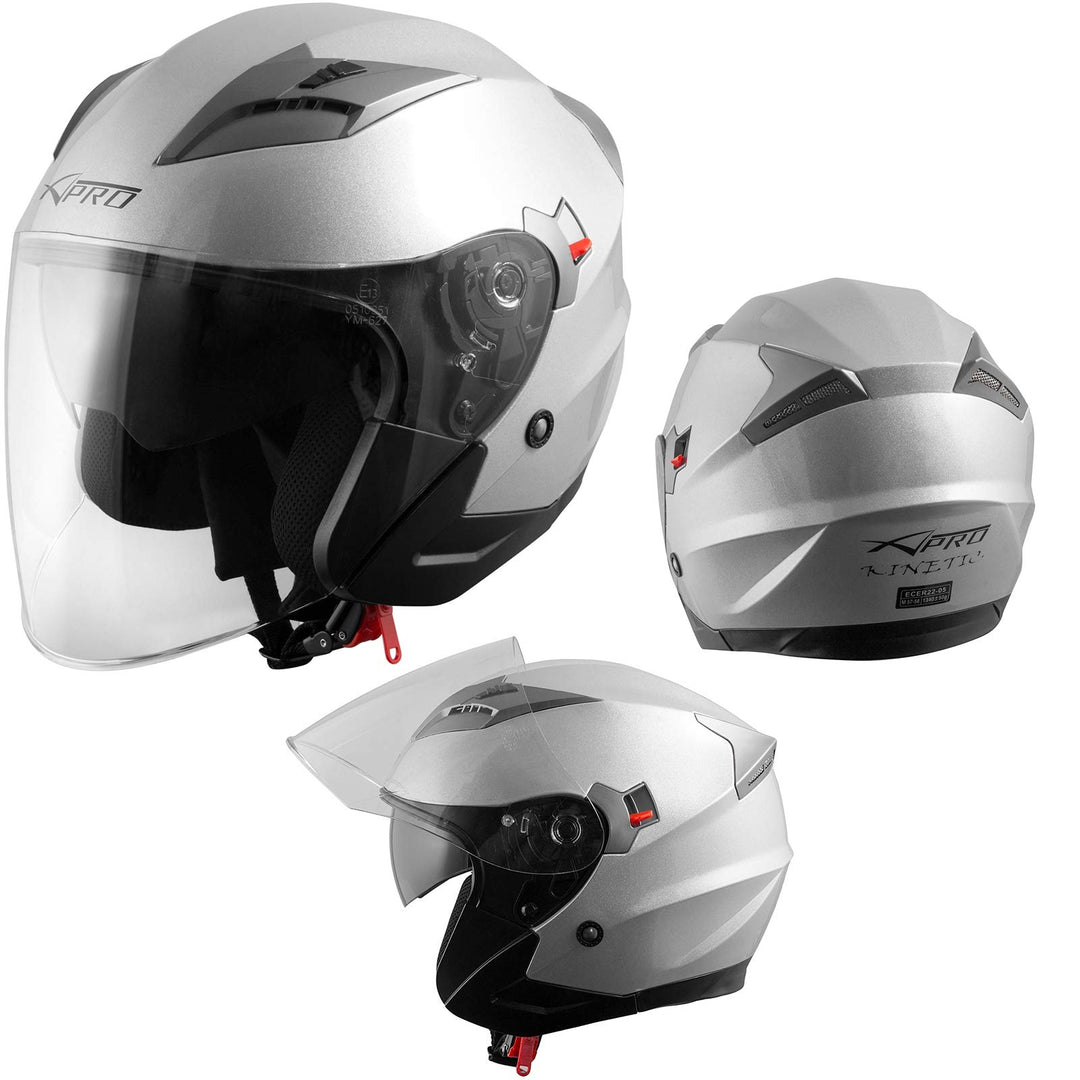 Motorradhelm Helm Sturzhelm Jethelm Roller Innensonnenblende Visier 59-60 cm ( L) Silber, 59-60 cm (