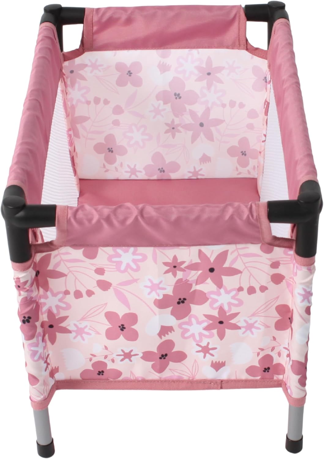 Bayer Chic 2000 Puppenreisebett zerlegbar – Puppenbett Blumen Design Rosa | Kompaktes Puppenreisebet