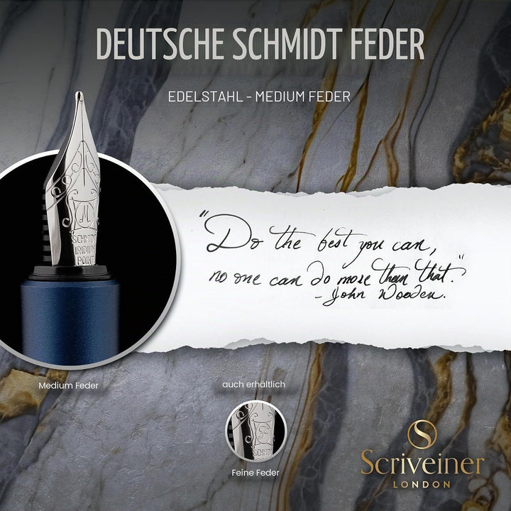 Scriveiner Luxus EDC Füllfederhalter (Mittel), Mattblau Taschenfüller, verchromt, deutsche Schmidt M
