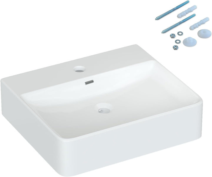 Waschbecken aus Keramik Weiss Eckig 50 x 42 cm Aufsatzwaschbecken für Waschtisch Unterschrank Waschp