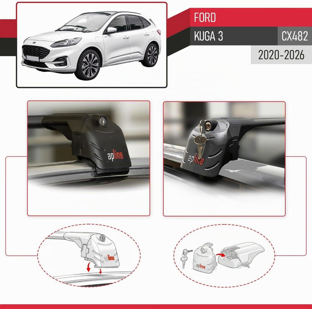 acpar Kompatibel mit Ford KUGA (CX482) 2020-2023 Relingträger ACE-2 Dachträger Gepackträger SCHWARZ