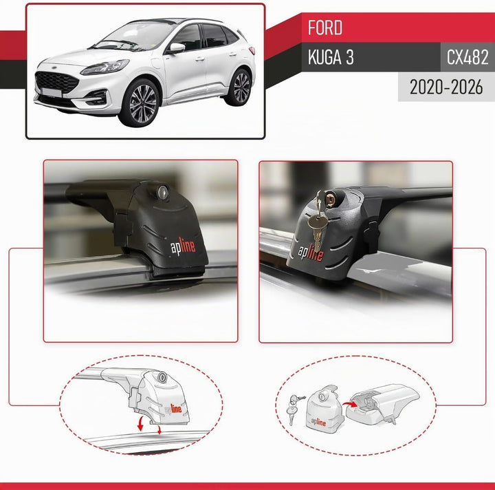 acpar Kompatibel mit Ford KUGA (CX482) 2020-2023 Relingträger ACE-2 Dachträger Gepackträger SCHWARZ