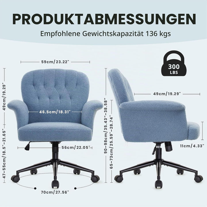 IWMH Schreibtischstuhl, Teddyfell Drehstuhl mit Rollen und Armlehnen, Moderner Höhenverstellbar Home
