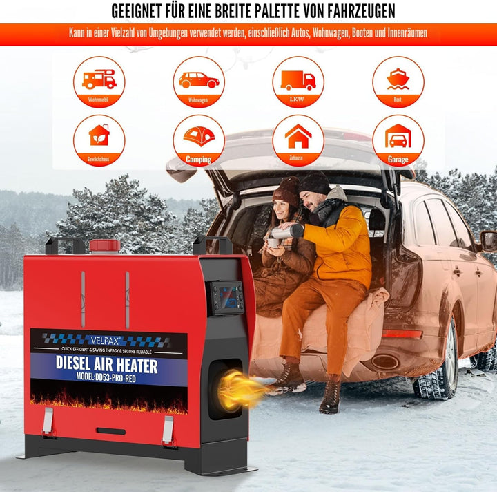 VELPAX Air Diesel Heater Auxiliary Heater, 8 kW 12 V Diesel Air Heater, All in One, LCD Switch Displ