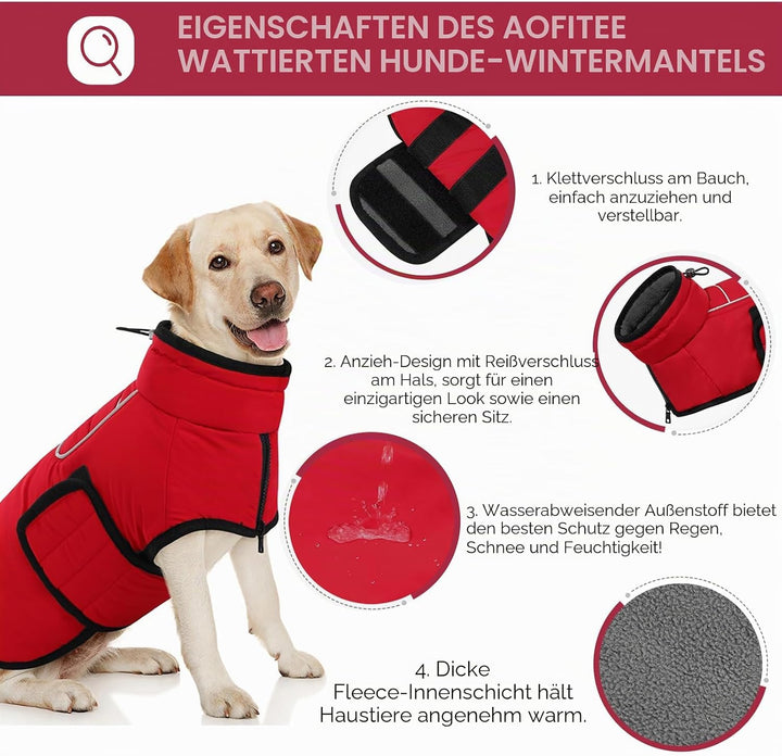 AOFITEE Hundemantel für Grosse Hunde, Warme 2XL Hundejacke Hundemantel, Rollkragen-Hundefleecejacke