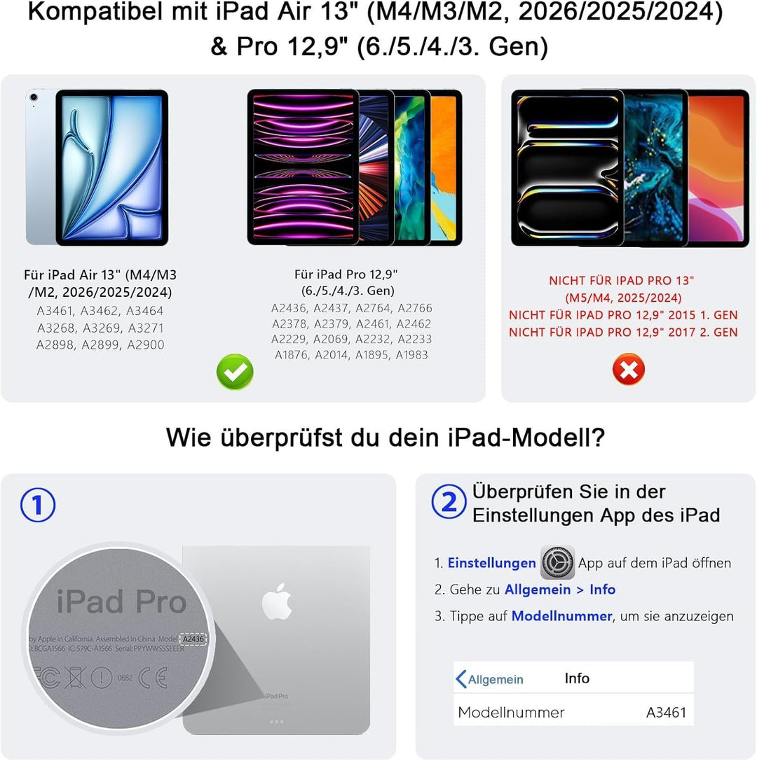 RAYMCRAFT für iPad Air 13 Zoll Hülle mit Tastatur (M4/M3/M2) &amp; iPad Pro 12,9" (6./5./4./3. Gen.) Mag