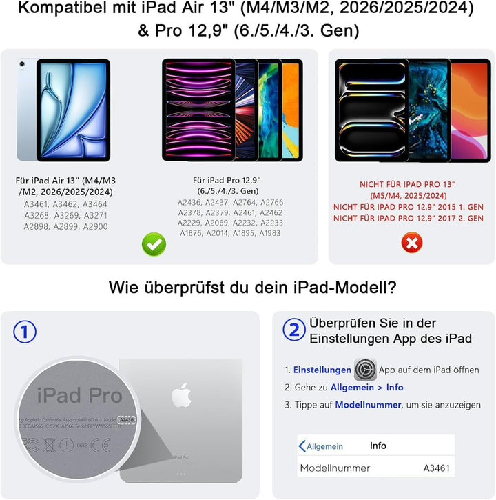 RAYMCRAFT für iPad Air 13 Zoll Hülle mit Tastatur (M4/M3/M2) &amp; iPad Pro 12,9" (6./5./4./3. Gen.) Mag