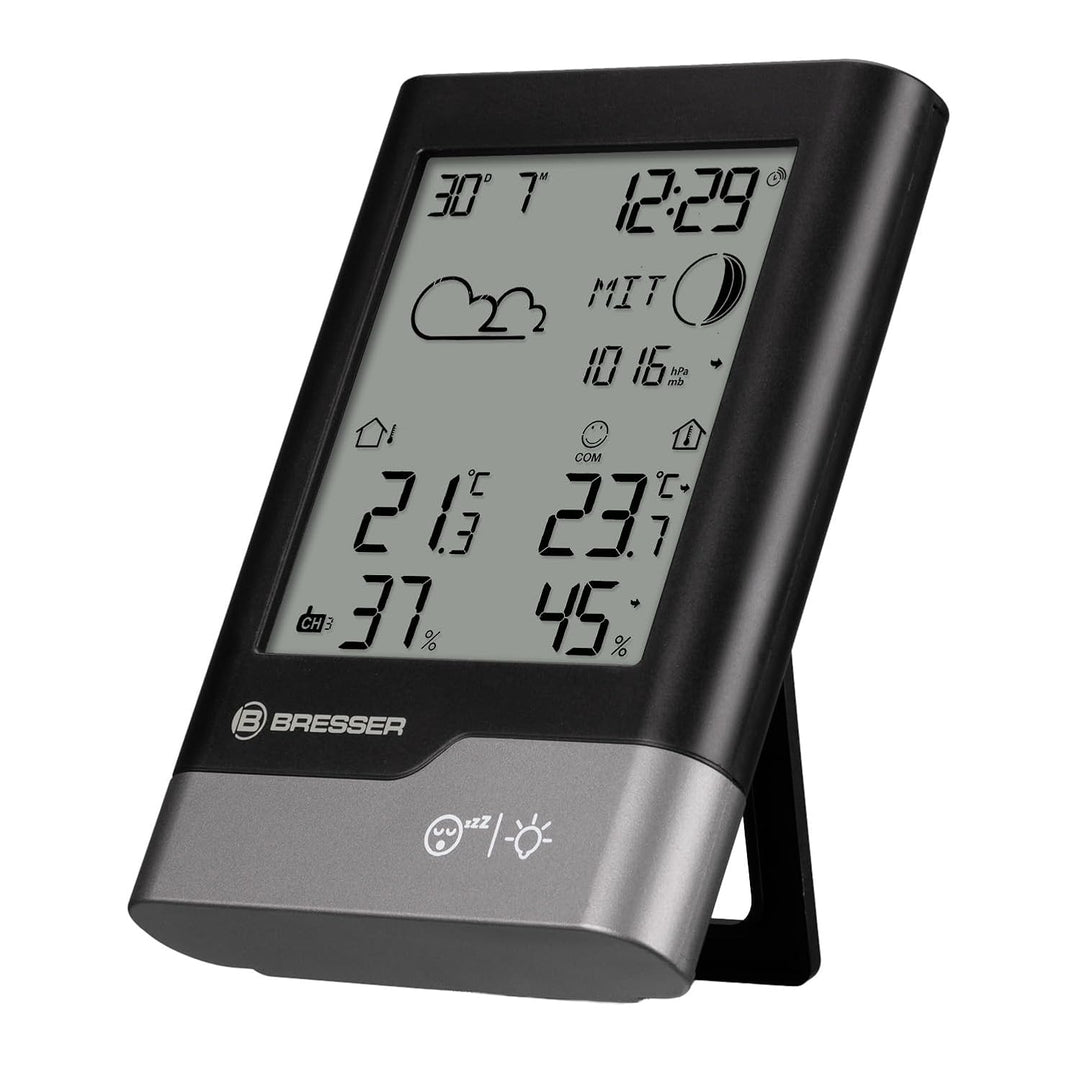 Bresser Funkwetterstation mit Aussensensor Temperatur, Luftfeuchtigkeit, Wettervorhersage, Frostwarn